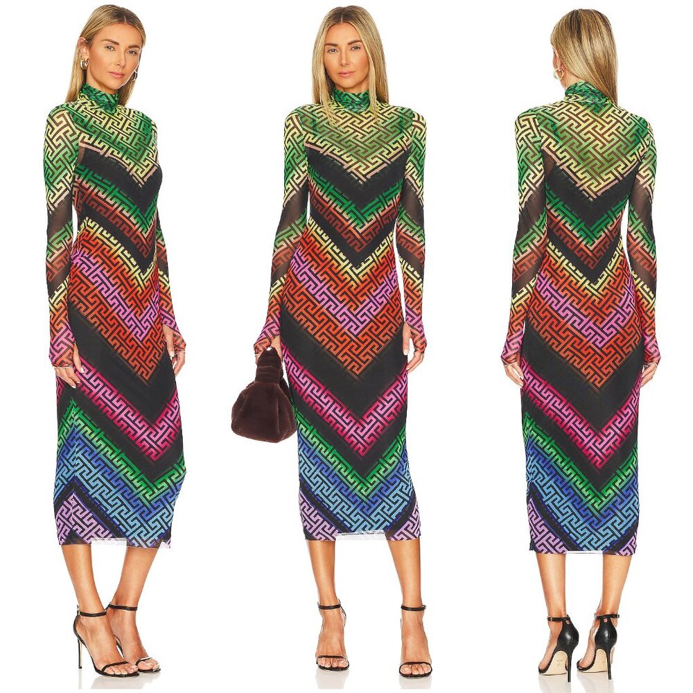 💥HOT ITEM!💥STUNNING Revolve AFRM Bodycon Dress in Rainbow Geometric Print
